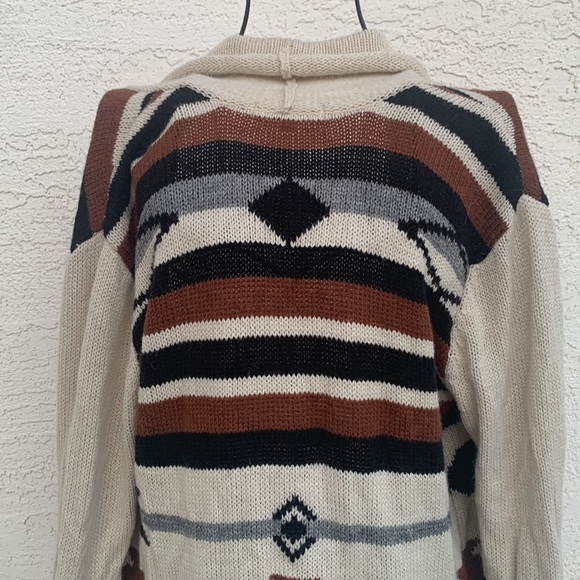 BB Dakota Aztec Santa Fe Wool Blend Open Front Sweater Cardigan - Picture 8 of 9
